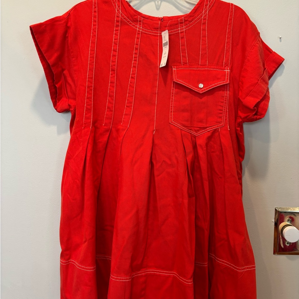 Vibrant Dark Orange Short Sleeve Dress